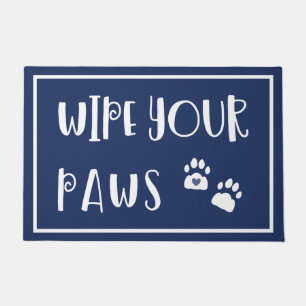 Quirky Navy Blue White Wipe Your Paws Doormat