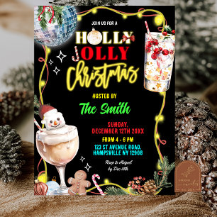Quirky Neon Holly Jolly Christmas Invitation