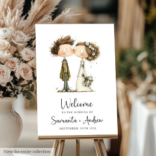 Quirky Newlyweds Welcome Sign Watercolor Wedding