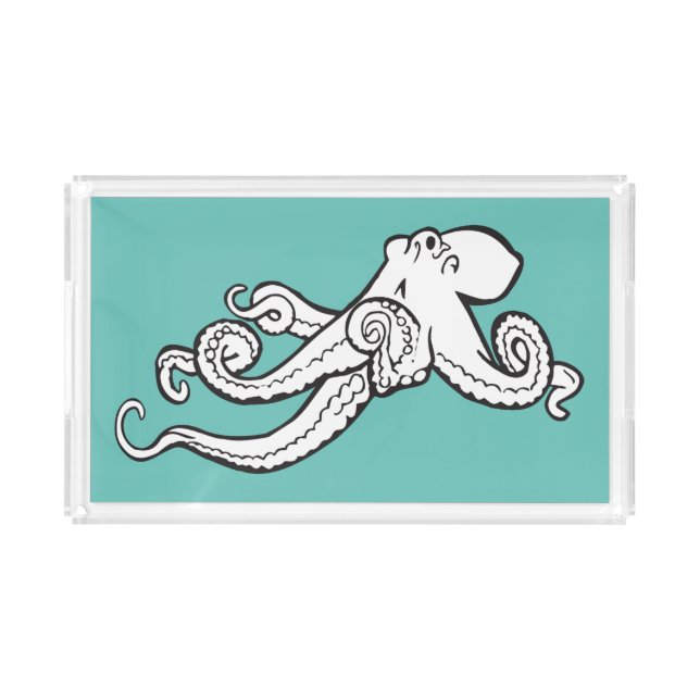 Quirky Octopus Sketch on Teal Acrylic Tray (Front)