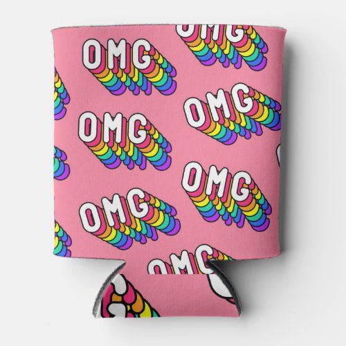 Quirky OMG Pink Comic Wallpaper Can Cooler