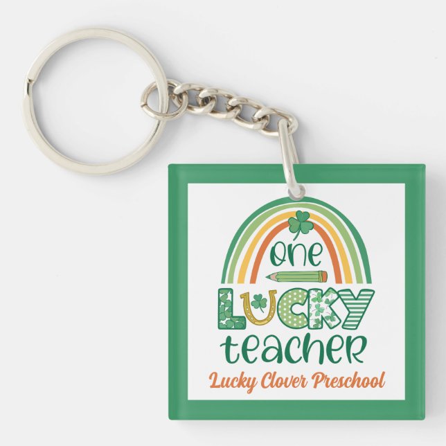 Quirky One Lucky Teacher St Patrick's Day Keychain (Front)