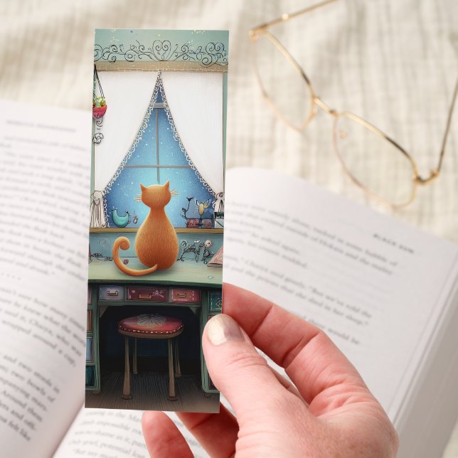 Quirky Orange Cat at a Window Two-sided Bookmarks (Hand)