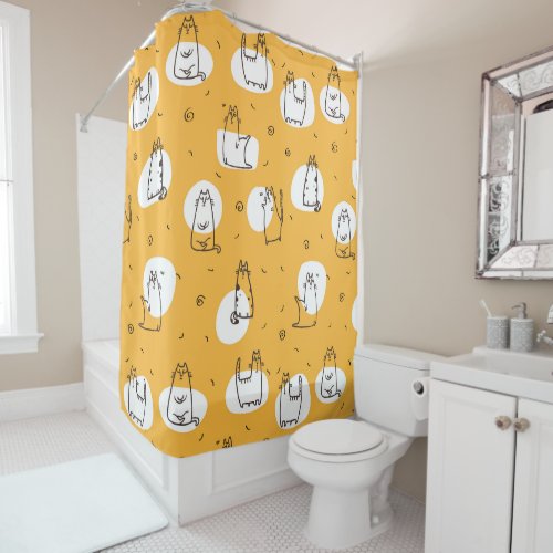 quirky orange cat pattern shower curtain
