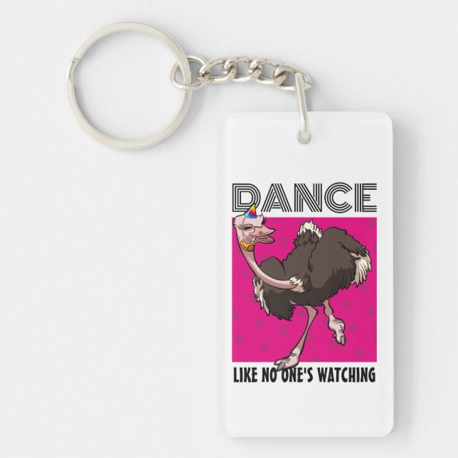 Quirky Ostrich Dance Like No One's Watching Design Keychain (Front)