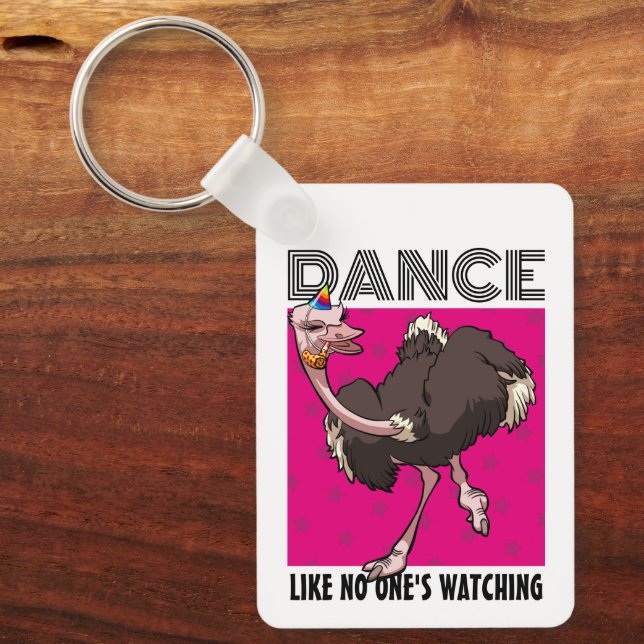 Quirky Ostrich Dance Like No One's Watching Design Keychain (Front)