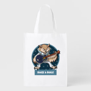 Quirky Owl Character Rock & Roll Singer And Guitar Grocery Bag