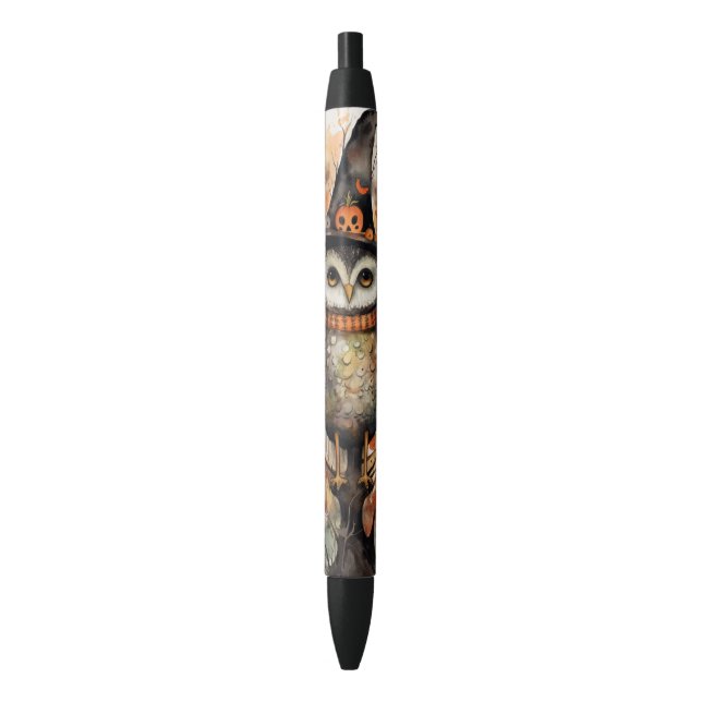 Quirky Owl in a Witch Hat Halloween Writing Pen (Front Vertical)