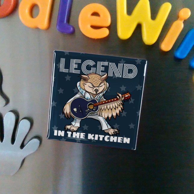 Quirky Owl Legend In The Kitchen Rock Star Artwork Magnet (Creator Uploaded)