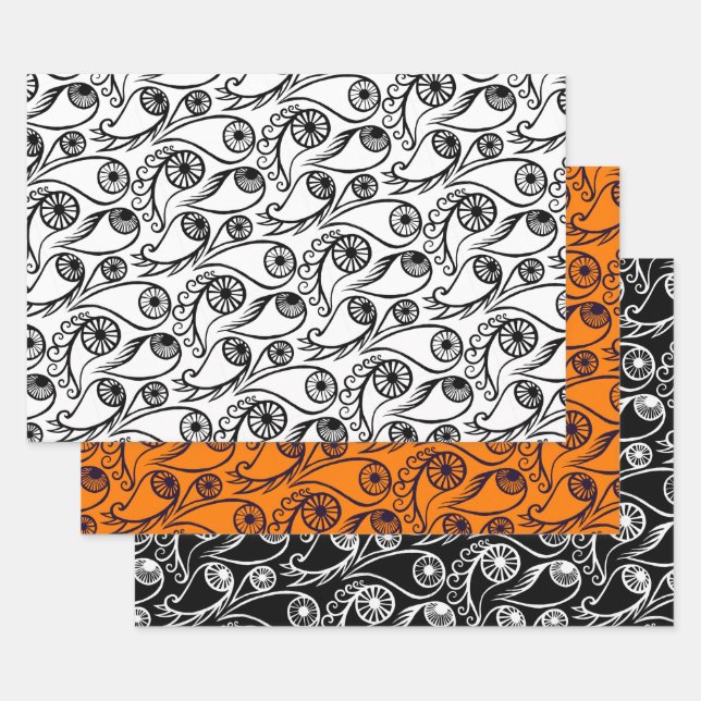 Quirky Paisley Eye Pattern Creepy Funny Halloween Wrapping Paper Sheets (Set)