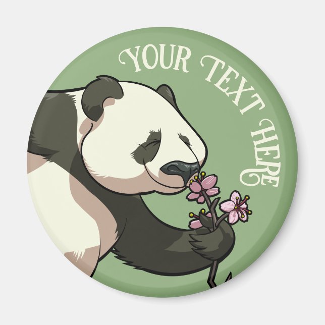 Quirky Panda Add Your Text Cherry Blossom Artwork Magnet (Front)