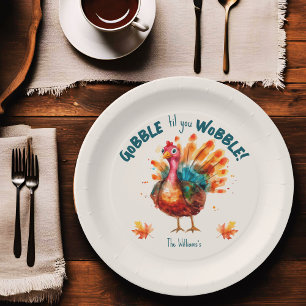 Quirky Peach Watercolor Turkey Thanksgiving Paper Plates