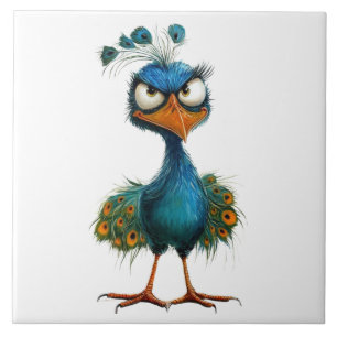 quirky peacock bird ceramic tile