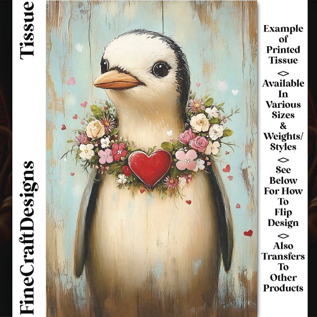 Quirky Penguin, Floral Heart Garland CH7 Decoupage Tissue Paper (Creator Uploaded)