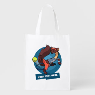 Quirky Pine Marten Add Your Text Tennis Cartoon Grocery Bag