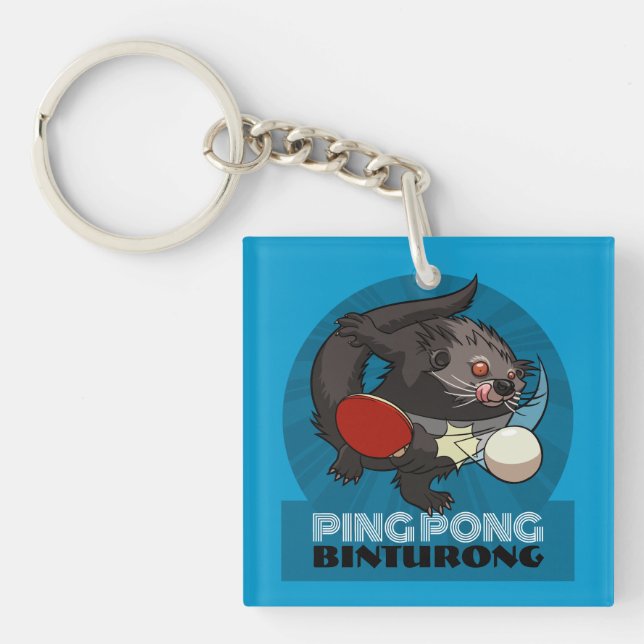 Quirky Ping Pong Binturong Table Tennis Player Keychain (Front)