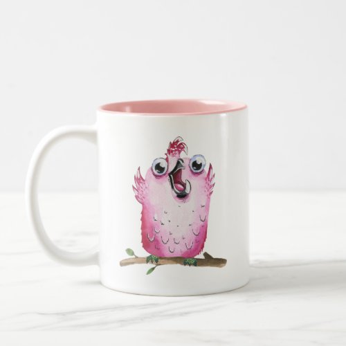 Quirky Pink Chirping Bird Collectible Two_Tone Coffee Mug