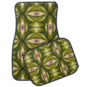 Quirky Pink Eyes And Green Botanicals Pattern Car Floor Mat