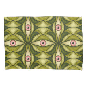 Quirky Pink Eyes And Green Botanicals Pattern Pillow Case