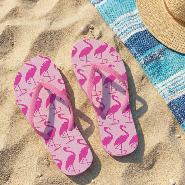 Quirky Pink Flamingos Pattern on Pink Flip Flops (Creator Uploaded)