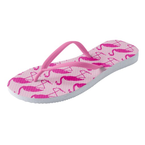 Quirky Pink Flamingos Pattern On Pink Flip Flops Zazzle