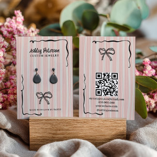 Quirky Pink Hand-Drawn Bow Jewelry Earring Business Card