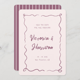 Quirky Pink Hand Drawn Wavy Squiggle Border Save The Date