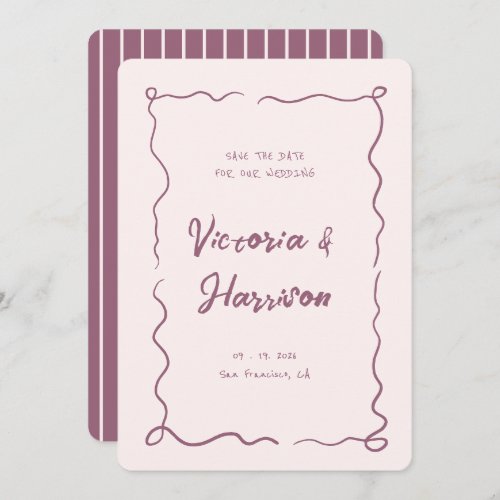 Quirky Pink Hand Drawn Wavy Squiggle Border  Save The Date