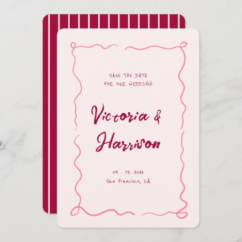 Quirky Pink Hand Drawn Wavy Squiggle Border  Save The Date