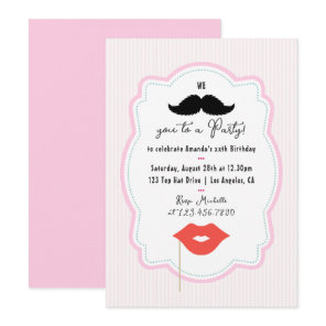 Quirky Pink Retro Mustache Party Invitation