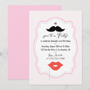 Quirky Pink Retro Mustache Party Invitation