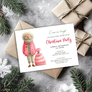 Quirky pink santa minimalist Christmas party Invitation