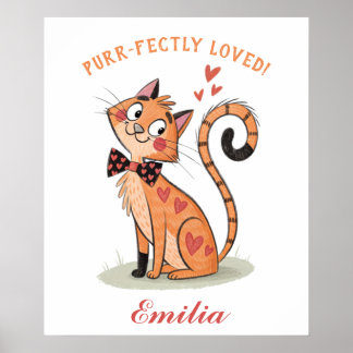 Quirky Playful Pet Cat- Cute Doodle Bowtie Kitten  Poster