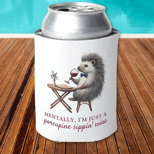 Quirky Porcupine Sippin Wine Funny Drink Novelty Can Cooler