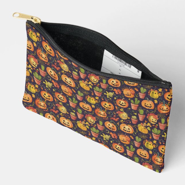 Quirky Pumpkin and Cactus Inspired (Design 2) Accessory Pouch (Open)