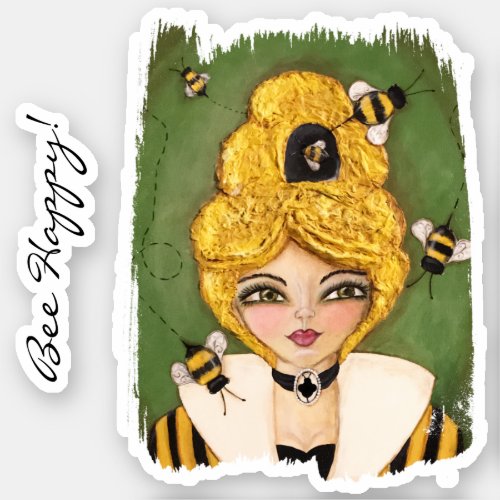Quirky Queen Bee Hive Whimsical Girly Original Art Sticker