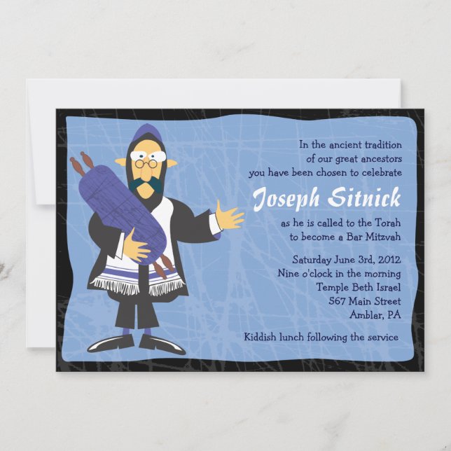 Quirky Rabbi Bar Bat Mitzvah Invitation Invite (Front)