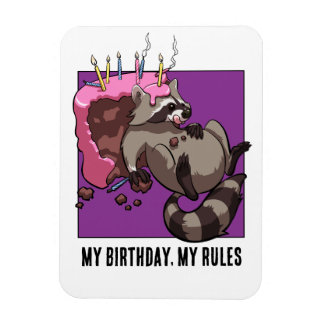 Quirky Raccoon Character My Birthday My Rules Cake Magnet