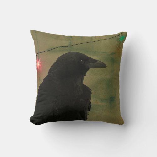 Quirky Raven Art Grunge Throw Pillow