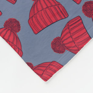 Quirky Red and Blue Bobble Hats Pattern Fleece Blanket