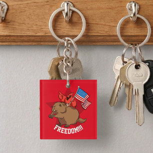 Quirky Red Cardinal & Groundhog Freedom! Cartoon Keychain