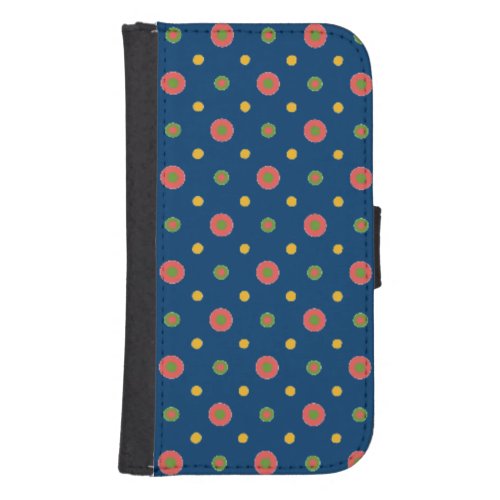 Quirky Red Green Yellow Jumbo Polka Dots on Blue Galaxy S4 Wallet Case