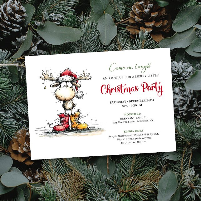 Quirky Reindeer Festive Red Green Party Invite (Quirky Reindeer Festive Red Green Party Invite)