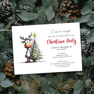 Quirky Reindeer Minimalist Holiday Party Invite