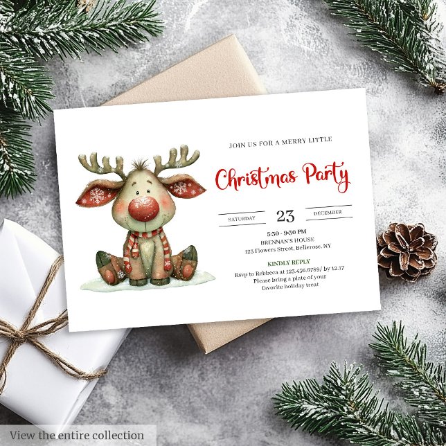 Quirky Reindeer modern watercolor Christmas invite (Quirky Reindeer modern watercolor Christmas invitation)