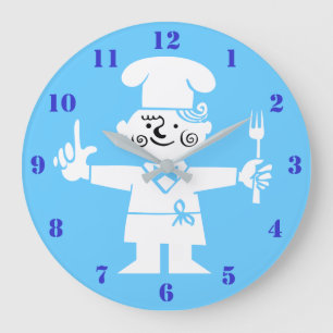 QUIRKY RETRO CHEF WITH BLUE NUMBERS LARGE CLOCK