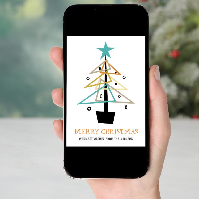 Quirky Retro Christmas Tree Mid Century Modern Holiday Card (Front Digital)