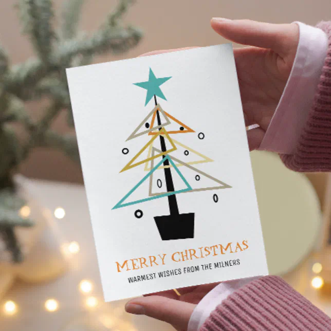 Quirky Retro Christmas Tree Mid Century Modern Holiday Card
