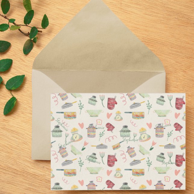 Quirky Retro Colorful Kitchen Theme Personalized Note Card (Creator Uploaded)