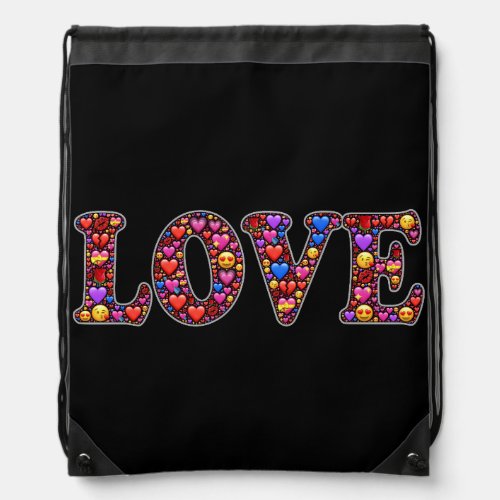 Quirky Retro Colorful LOVE Hearts  Text Drawstring Bag